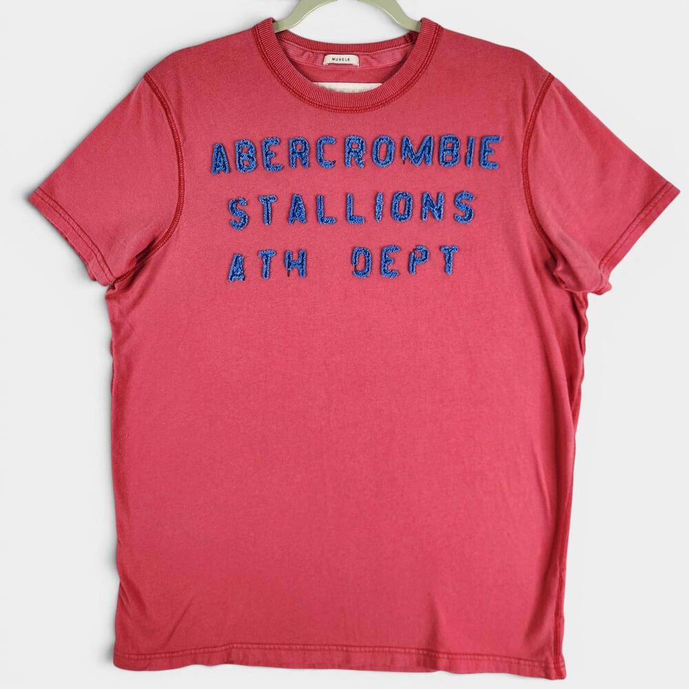 Abercrombie Fitch Muscle Shirt Adult 2XL Red Stallions Ath Dept Tee Embroidered